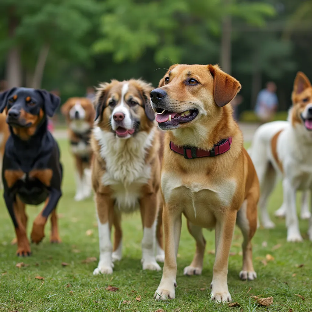 Clase grupal de adiestramiento canino