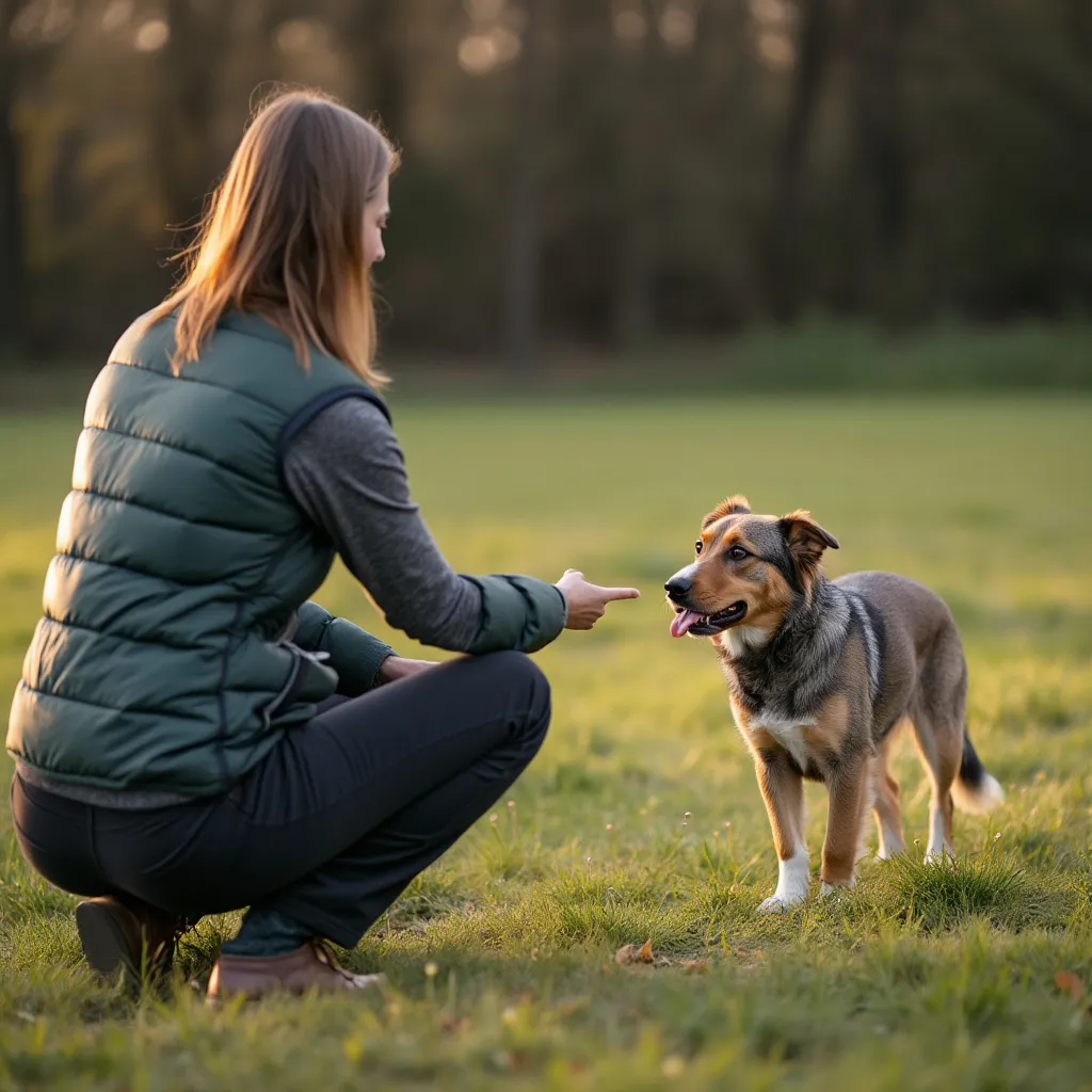 Adiestrador trabajando con perro individualmente